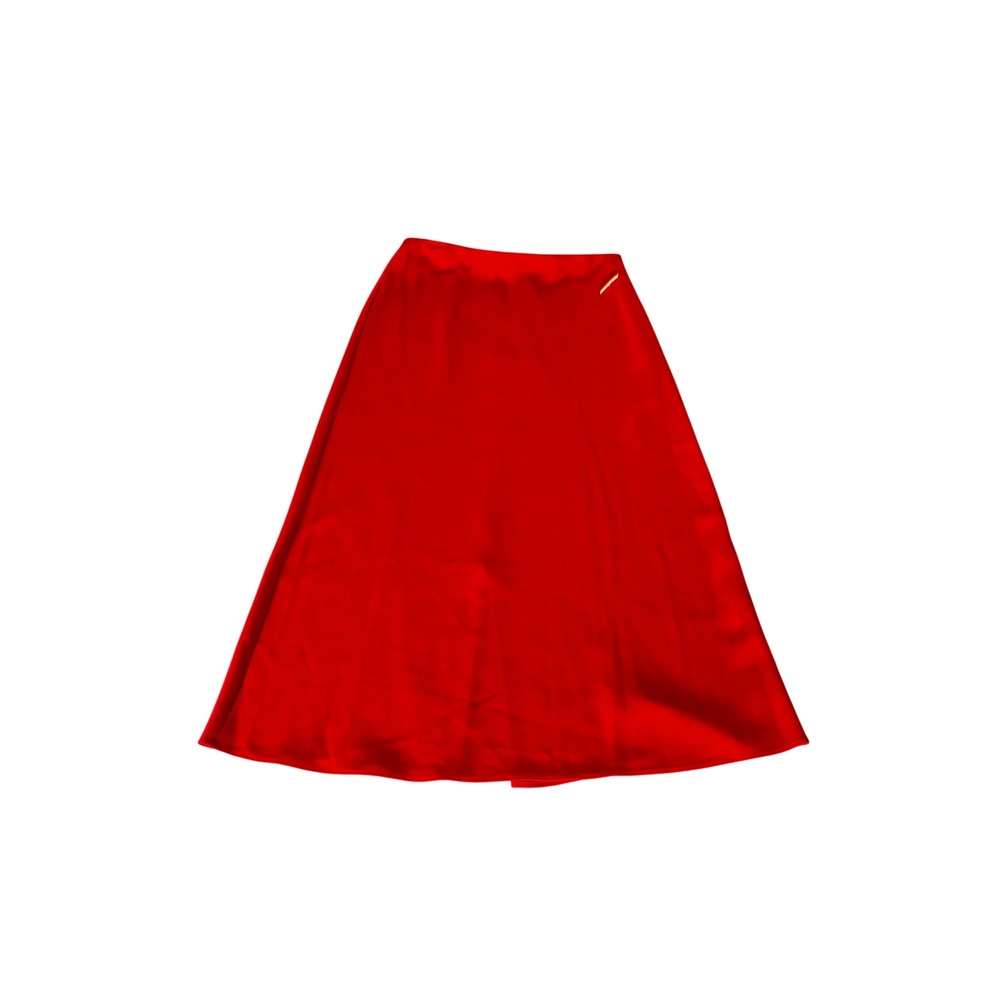 Alice + Olivia Red Satin A-Line Midi Skirt Size 14 High Waisted Back Slit